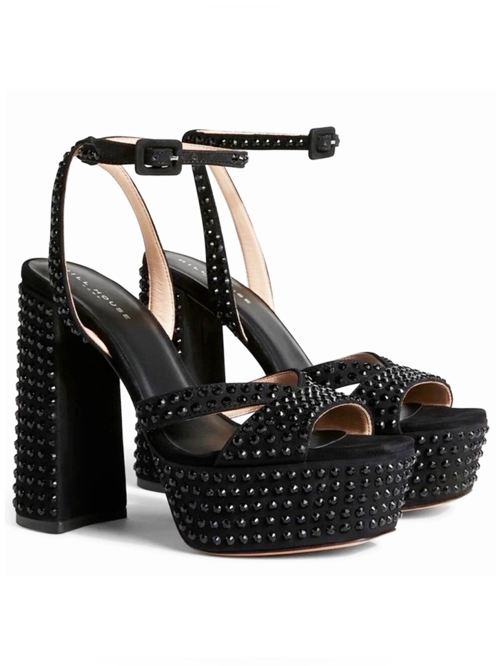 {Hill House Home} Rhinestone Studded Ankle Strap Party Platform Heels